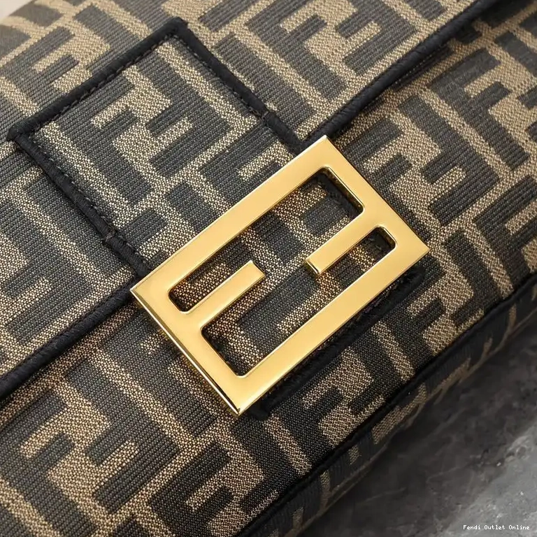 Affordable Bag FF Large Baguette In Motif Fabric Fendi Brown 0701